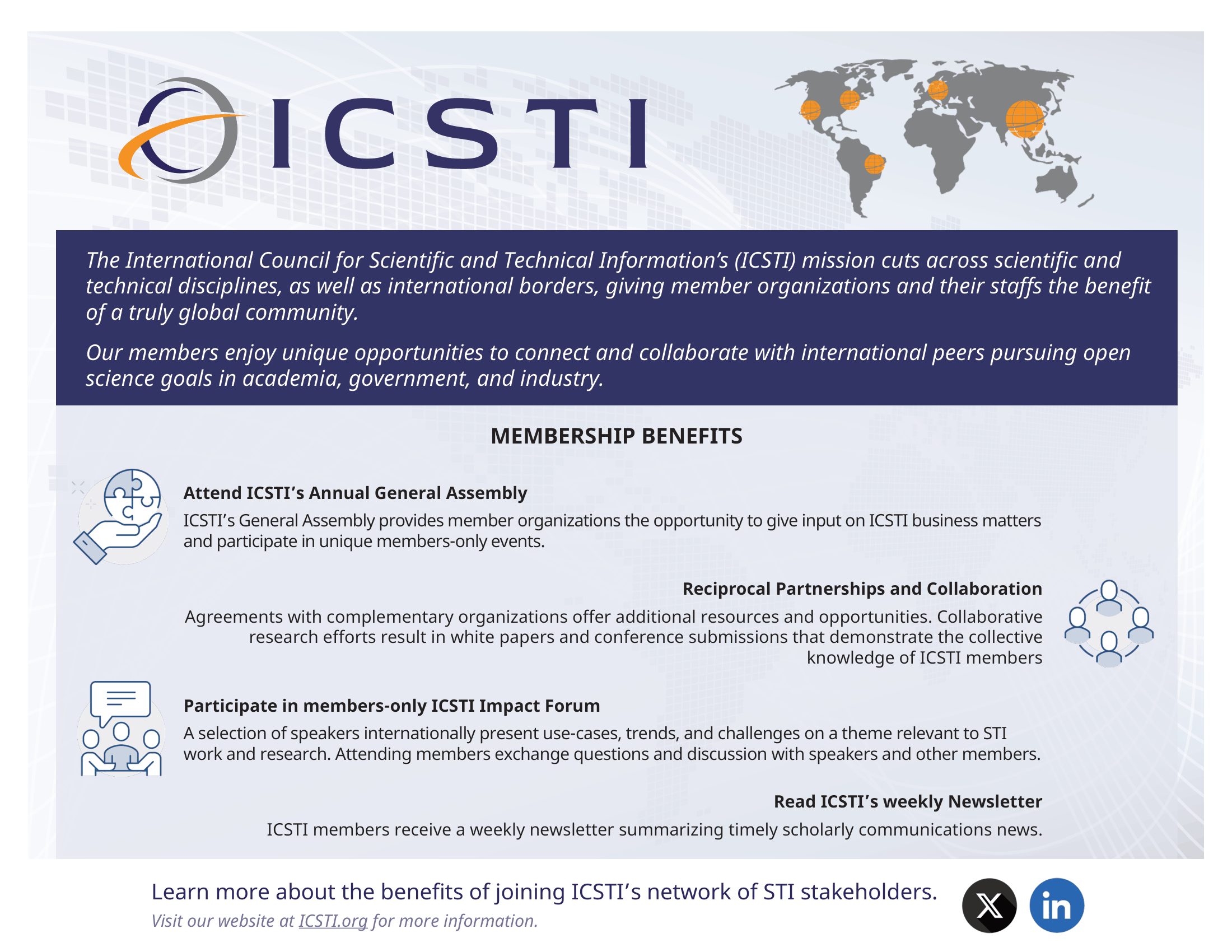 List of benefits to ICSTI membership
